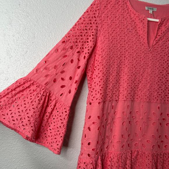 Tyler Boe Isla Eyelet Dress Tea Rose Pink Cotton 3/4 Sleeve Medium - Picture 5 of 11
